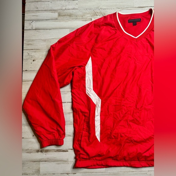 Under Armour Red White VNeck Lined Poly Windbreaker Pullover Drawstring Men 2XL - Picture 3 of 10